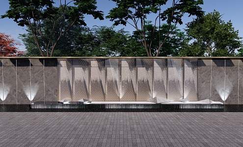 Waterscape wall Enclosure wall Straight entrance wall 3d model