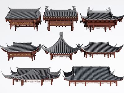 New Chinese-style Eaves Door Head Roof Glazed Tile Ancient Architecture model