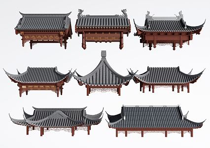 New Chinese-style Eaves Door Head Roof Glazed Tile Ancient Architecture 3d model