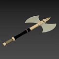 Medieval Battle Axe With Double Edged Metal Blade Wooden Handle And Decorative Metal Accents
