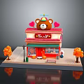 Cartoon Scene With Teddy Small Shop Bear Head Roof Heart Decorations And Autumn Orange Trees