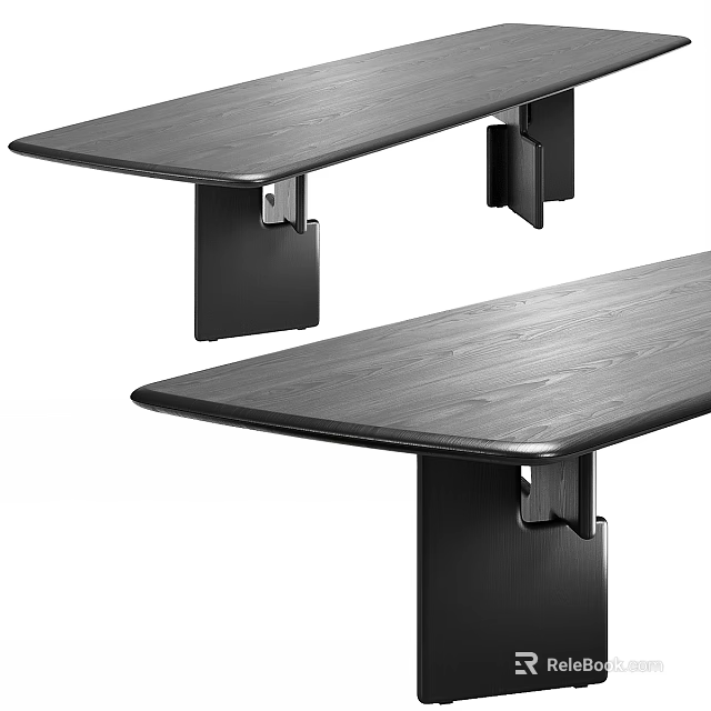Modern Dark Wooden Dining Table With Sleek Black Legs And Minimalist Design 3d model 