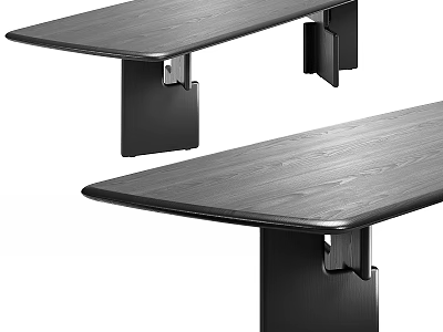 Modern Dark Wooden Dining Table With Sleek Black Legs And Minimalist Design 3d model