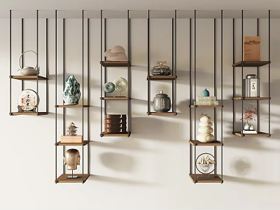 Modern Wall Mounted Shelving Units With Metal Frames Wooden Shelves Decorative 3d model