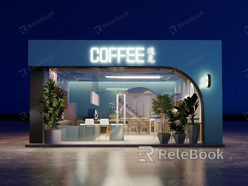 Modern coffee shop facade model