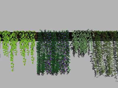Cascading Vines With Lush Green And Purple Leaves Hanging On Wooden Rod 3d model