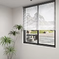 Modern Window Blinds In Indoor Space With Green Plants And Outdoor Garden View