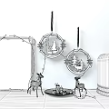 Cozy Decorative Lights in Home Interior with Framed Deer Art String Lights and Glass Cloche