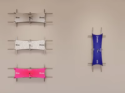 Curved Wall Clocks Gray White Pink Blue with One Two Three Numbers and Metal Brackets 3d model