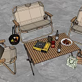 Outdoor Folding Table and Chairs Set with Canvas Seats Wooden Frame and Portable Stove