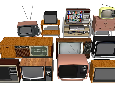 Vintage Televisions Collection With Various Retro Designs Different Sizes And Wooden Cases 3d model