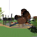 Children's Playground Design With Climbing Towers Slides Trees Pathways And Grass Area