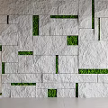 Modern Geometric Wall Design With White Stone Blocks And Green Moss Inserts 3d model