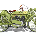 Vintage Green Motorcycle With Red Seat Twin Cylinder Engine Retro Classic Design