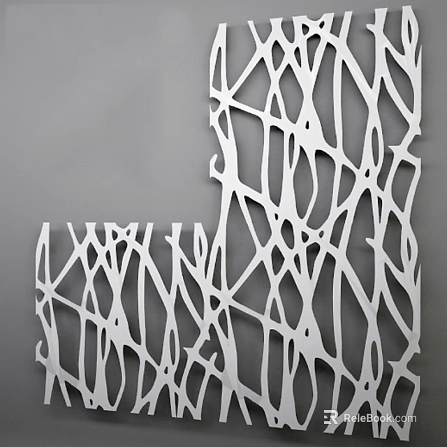 Modern White Room Divider With Stylish Intricate Laser Cut Branch Pattern Design 3d model