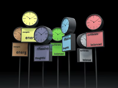 Guided Visual With Colorful Clocks And Mindful Balanced Energy Word Blocks 3d model