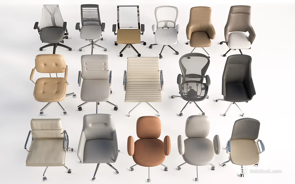 Assorted Single Chairs With Various Designs Colors And Styles For Home Office 3d model