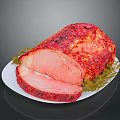 Tender Roasted Pig Meat Sliced On White Plate With Fresh Herbs