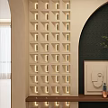 Stylish Entryway Hallway With Lighted Grid Wall Dark Accent Wall And Wooden Shelf Green Decor