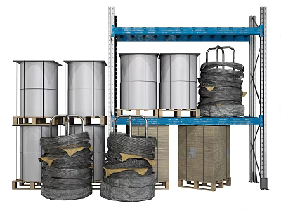 Modern Building Materials Building Materials Facilities Storage Rack Combination Oil Drum Iron Drum Paint Bucket Storage Rack Shelf Site Materials 3d model