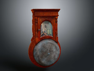 Vintage Wooden Wall Clock With Carved Details Ornate Top And Glass Panel 3d model