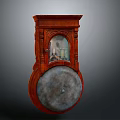 Vintage Wooden Wall Clock With Carved Details Ornate Top And Glass Panel