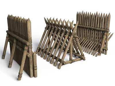 Traditional Bamboo Spiked Fence Structures With Tripod Support And Defensive Design 3d model