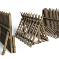 Traditional Bamboo Spiked Fence Structures With Tripod Support And Defensive Design