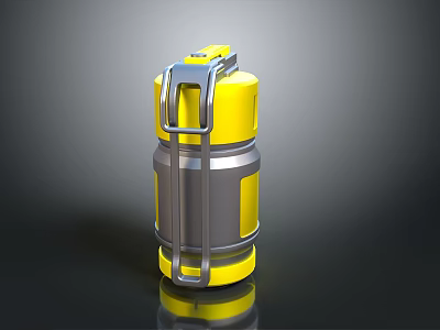 Yellow And Silver Cylindrical Tactical Weapon With Metal Components And Pull Ring Design 3d model