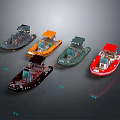 Colorful Boat Models With Various Designs And Detailed Structures On 3d model