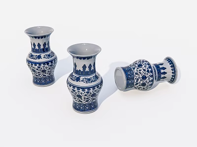 Blue and White Ceramic Vases With Traditional Patterns For Home Decor 3d model