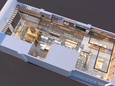 Detailed 3D Architectural Interior Layout With Staircase And Functional Spaces Design 3d model