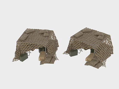 Industrial Equipment With Camouflage Net Cover Two Units And Support Structures 3d model