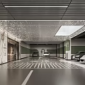 Modern Indoor Parking Garage With Ceiling Lighting Marble Walls And Striped Floor