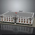 Detailed Architectural Model of White Building With Canadian Flag and Red Windows