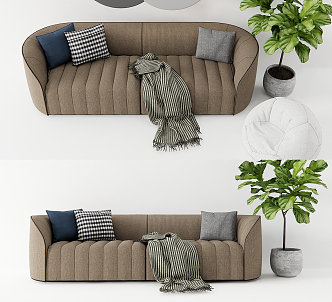 Modern Double Sofa Multi-person Sofa Leisure Sofa Plant Flower 3d model