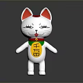 White Lucky Cat Figurine With Red Ears Green Collar And Gold Fortune Charm