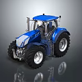 Blue Farm Tractor With Large Black Wheels Silver Rims And Transparent Cabin