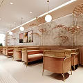 Warm Bubble Tea Shop Interior Design With Round Tables Comfortable Chairs And Circular Wall Decor