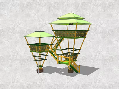 Tiered Garden Ornament With Green Roofs Staircase And Rest Platforms 3d model