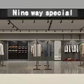 Nine Way Special Clothing Store With Trendy Clothes On Racks Shoes Display And Bright Lighting