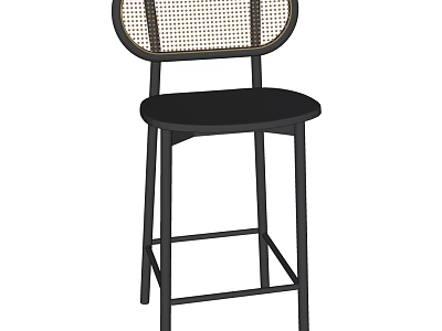 Modern Bar Stool With Wicker Backrest And Black Seat Metal Frame Design 3d model