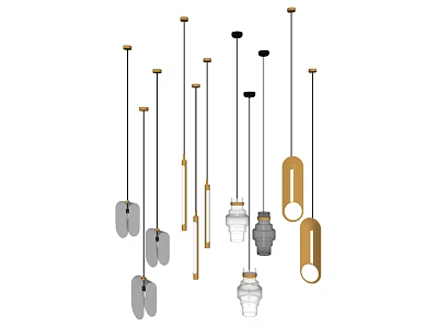 Contemporary Pendant Chandeliers With Various Shapes Gold Silver Finishes And Glass Shades 3d model