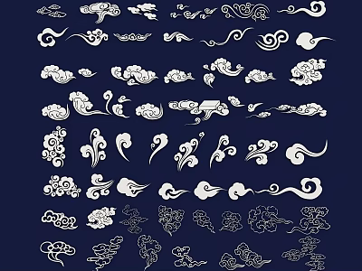 Traditional White Cloud Patterns Wall Decor With Intricate Designs On Dark Blue Background 3d model