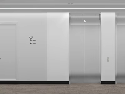 Elevator Lobby With Silver Elevator Doors White Walls And 6F Floor Sign 3d model