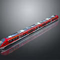 Modern Red Train With Silver Accents And Multiple Carriages In Sleek Design On Reflective Surface 3d model