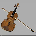 Classic Handmade Wooden Violin With Long Bow On Dark Gray Surface