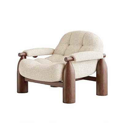 Modern Beige Fabric Leisure Chair With Dark Brown Wooden Arms And Legs 3d model