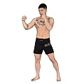 Shirtless Man in Black Shorts Posing in Fighting Stance from Different Angles 3d model