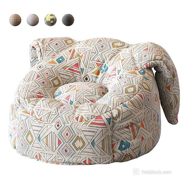 Colorful Geometric Pattern Bean Bag Chair With Soft Modern Comfortable Design 3d model 